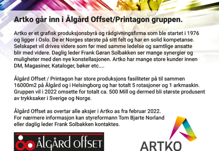 Artko går inn i Ålgård Offset / Printagon gruppen